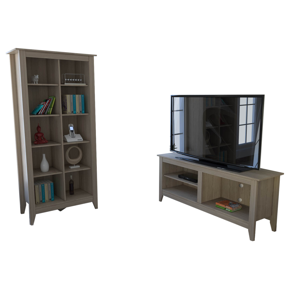 Rack + Librero Essential Color Rovere Para Sala De Estar